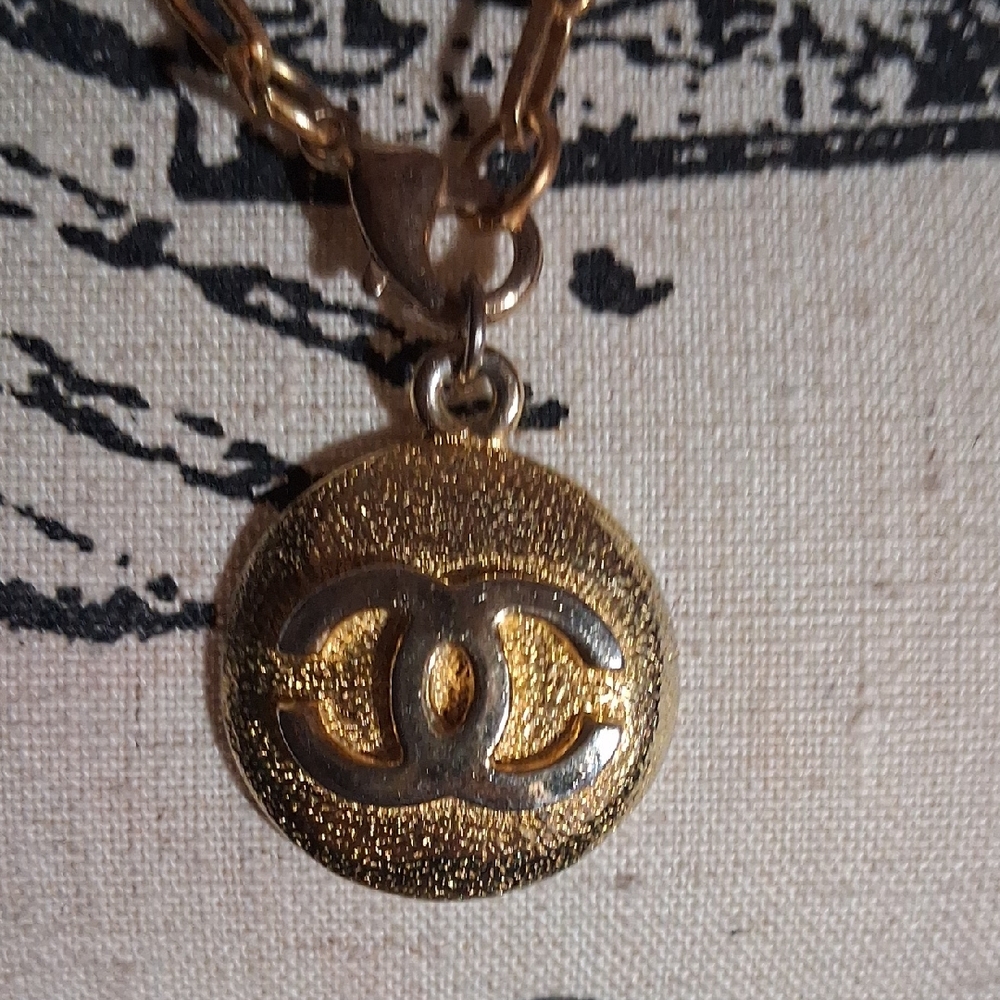 Authentic CHANEL Gold Logo Pendant W/Added Gold Chain Necklace